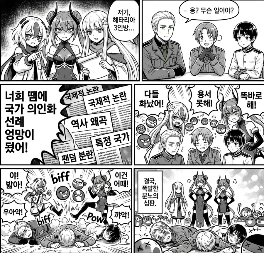 재미나이) 국기무스메와 컨츄리볼이 해타리아 다구리하는 만화 - 이미지 4