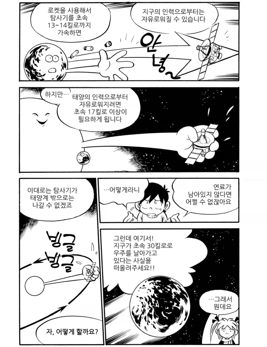 우주로 나아가기 위한 스윙바이(중력슬링샷)을 간단히 설명해주는 만화.manhwa - 이미지 2