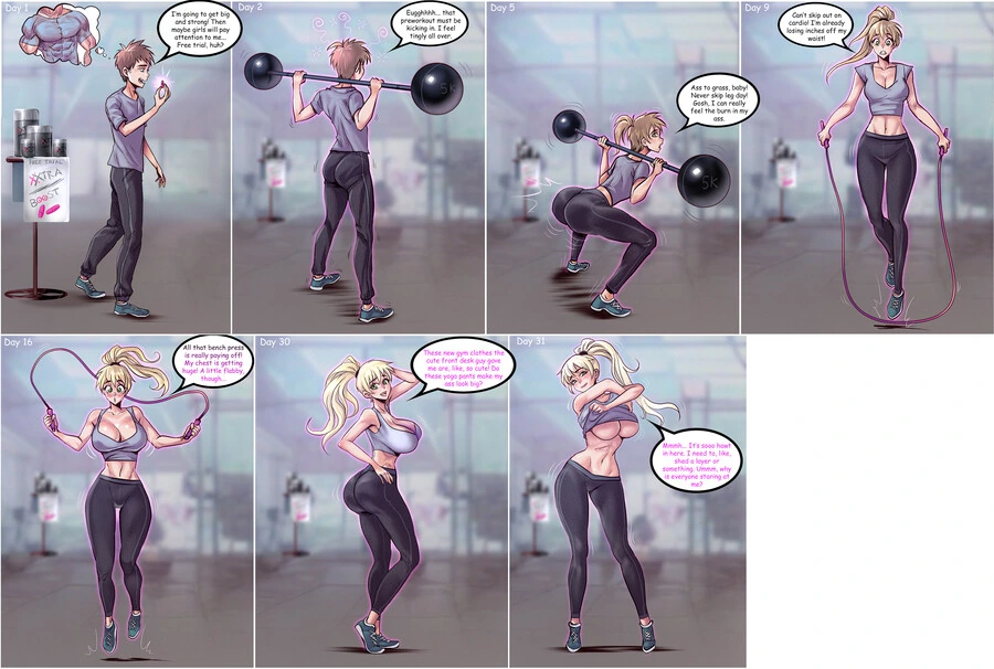 헬스장에서 주는 스테로이드를 복용하고 TS당하는 만화
