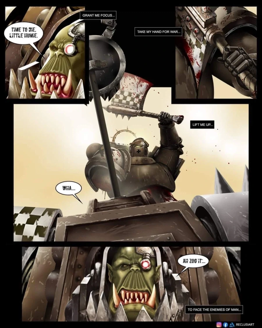 워해머 오크와 동귀어진 하는 스페이스 마린 만화.comic - 이미지 11