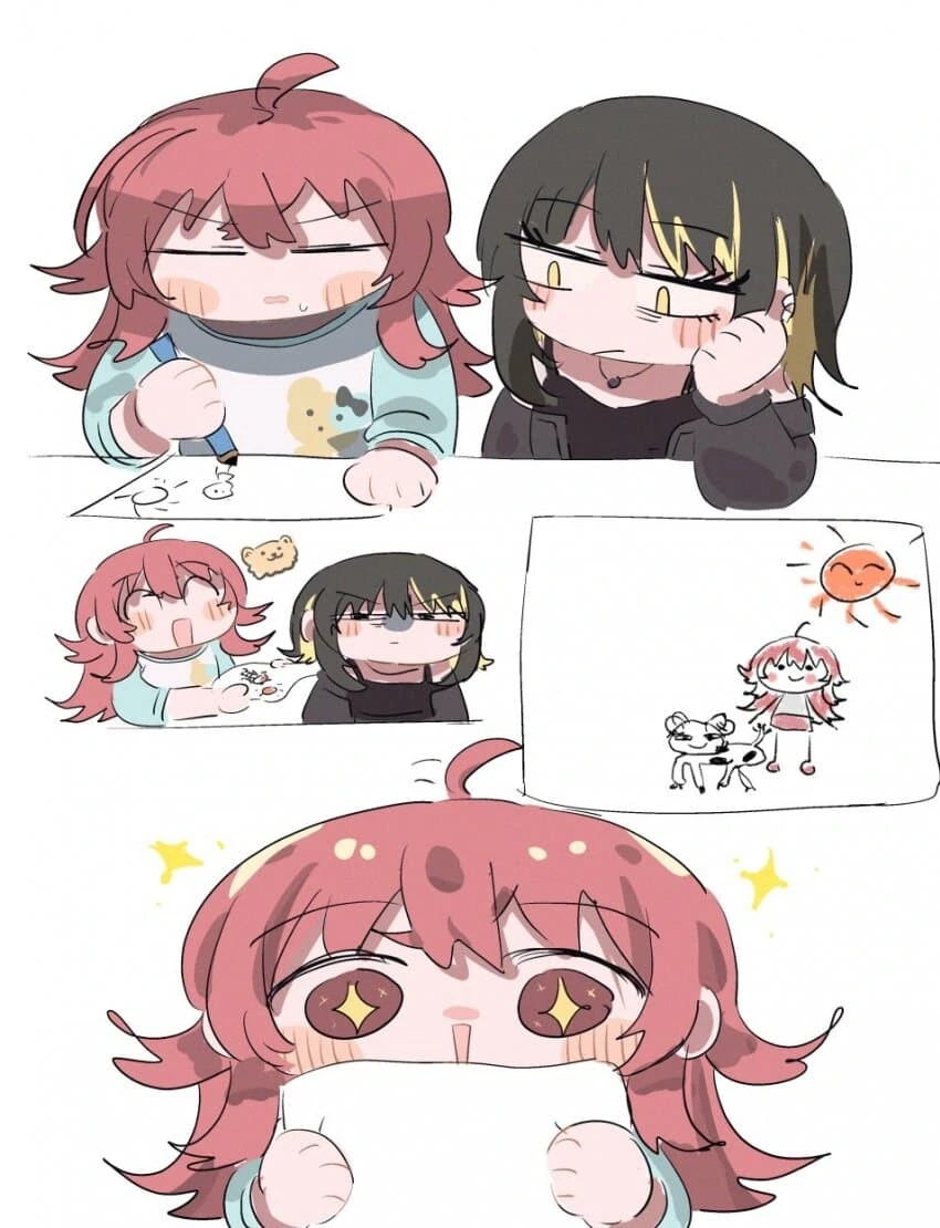 @) 루카가 자신의 그림을 마무리해준거에 감동받은 카호.manga