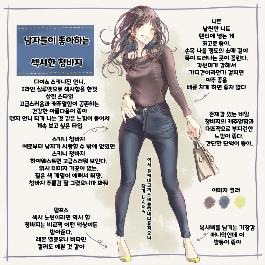 핫산) 일본의 OL들이 자주 입는 패션을 설명하는 만화.MANHWA