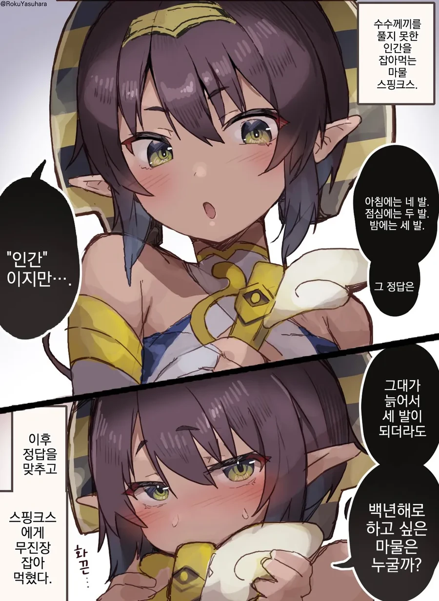 수수께끼를 풀었는데 잡아먹는 스핑크스 만화