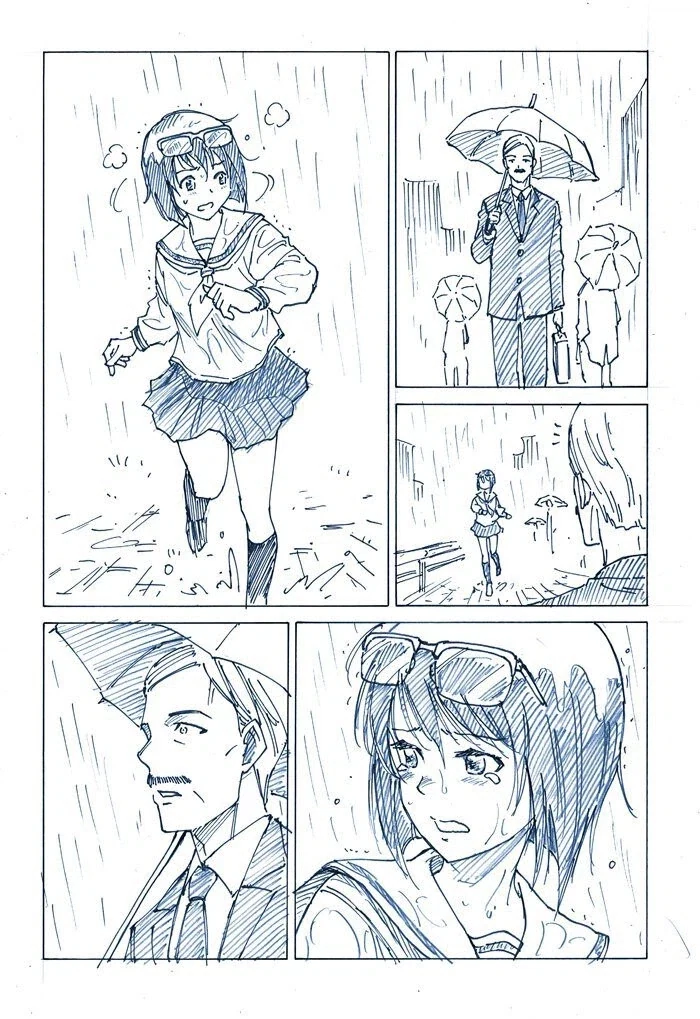 빗속에서 애타게 무언가를 찾는 여고생.manhwa