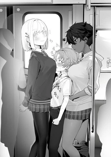 전철에서 남자애를 괴롭히는 나쁜 누나들.manga