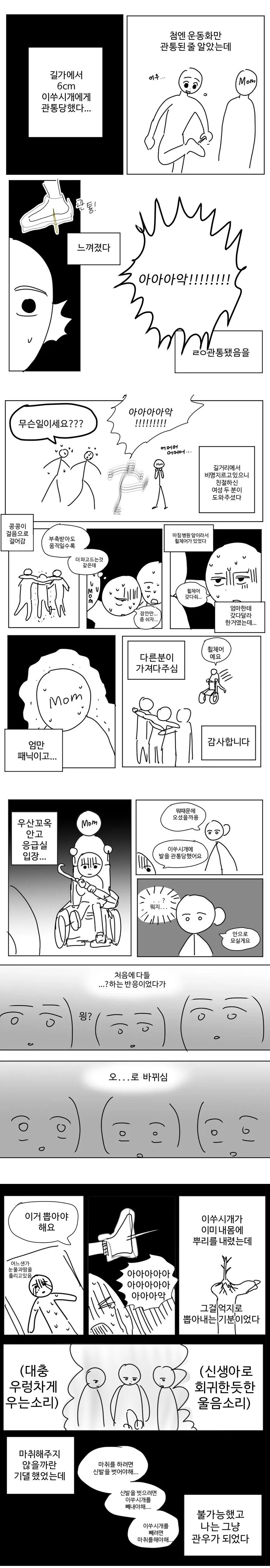 이쑤시개가 운동화를 관통한 만화.manga