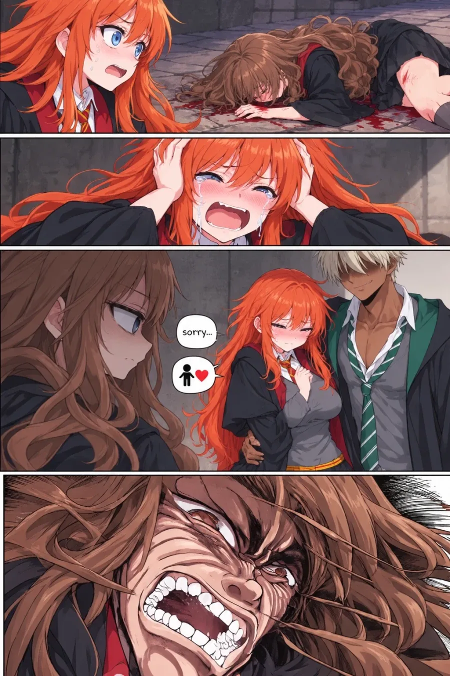 ai) 해리포터) 보가트를 마주하고 만 로니와 허마이오니.manhwa